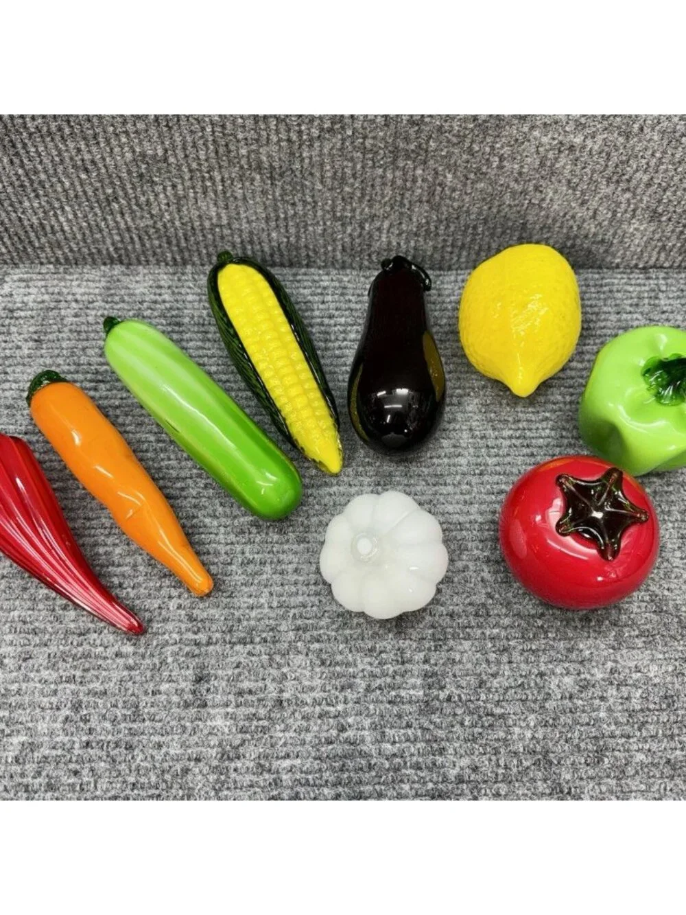 Vintage Murano Style Hand Blown Glass Fruits & Vegetables Cottagecore Lot Of 9